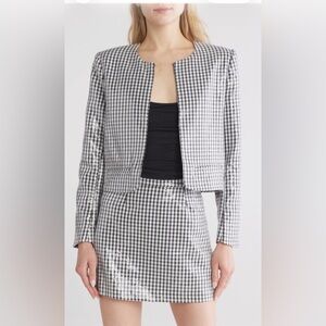 NWT Wayf Women's Black and White HoundstoothSequin Jacket & Skirt Set Size Small